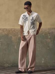 AKNOTIC Business Casual 花卉提花休闲精致男士毛衣 - 黑與白 - 查看 2