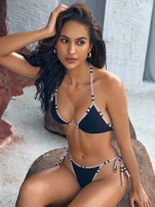 Swim Chiccia 夏季 2 件套女士条纹印花吊带比基尼上衣和比基尼下装 - 彩色 - 查看 1