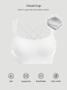 GLOWMODE Double-Cross Strap Sports Bra Adjustable Scoop Neck One Piece Padding Light Support Low Impact Yoga Studio Gym Daily - White - View 2