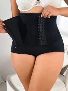 SHEIN 大码纯色高腰塑身连体衣 - 黑色 - 查看 4