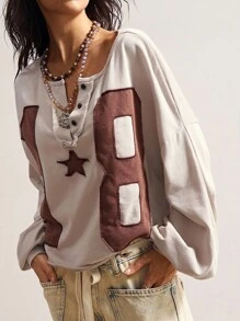 Bohemela Áo nỉ rộng rãi, cổ điển, cài nút chữ cỡ lớn, khóa kéo nửa vai, mùa thu - Màu Khaki - Xem 1