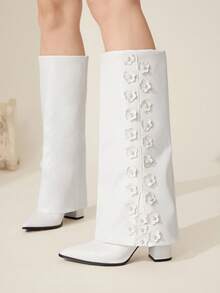 CUCCOO CHICEST 女式尖头花卉装饰高跟踝靴 - 白色 - 查看 6