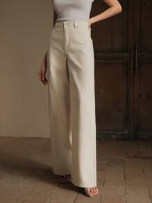 Anewsta Casual & Commute Apricot Gold Foil Straight Leg Jeans