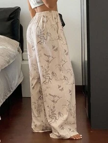 DAZY Women's Sleepwear Bottoms With Outline Floral & Bird Print Pajama