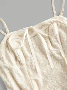 SHEIN MOD 大码女式提花连衣裙，杏色，胸前蝴蝶结，秋季连衣裙，复古，优雅，网纱连衣裙，职业女装 - 杏色 - 查看 6