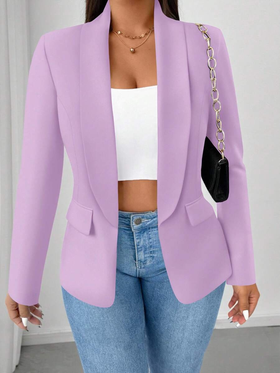 SHEIN PETITE Plus Size Solid Color Minimalist Casual Long Sleeve Thin Blazer Fall Cloth For Women Autumn