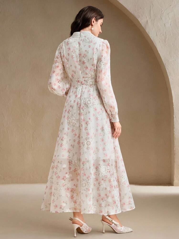 Women's Elegant Floral Lace Collar Dress