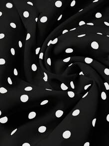 SHEIN Clasi Áo cánh tay ngắn chấm bi cổ chữ V dành cho nữ, thiết kế eo xếp ly, trang trí nút nghiêng, ôm vừa vặn, phong cách Hàn Quốc, mùa hè - màu đen - Xem 4