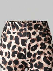 2件套女童休闲樱桃豹纹圆领T恤和短裤套装