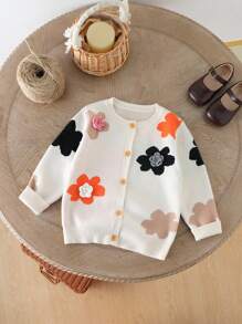 Áo khoác cardigan dệt kim họa tiết hoa cho bé gái, thích hợp mặc hàng ngày, đi chơi, du lịch, nghỉ mát, ở nhà, nhà trẻ và đi học. - Màu be - Xem 8