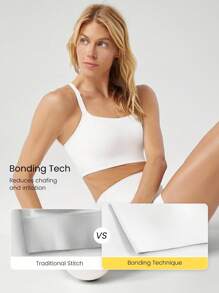 GLOWMODE Double-Cross Strap Sports Bra Adjustable Scoop Neck One Piece Padding Light Support Low Impact Yoga Studio Gym Daily - White - View 3