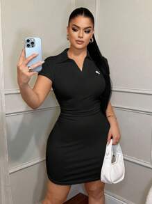 Vestido casual de negocios con cuello bordado - Negro - Ver 6