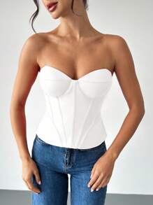 Firerie Women's Summer Solid Color Elegant Tube Top White White - White - View 3