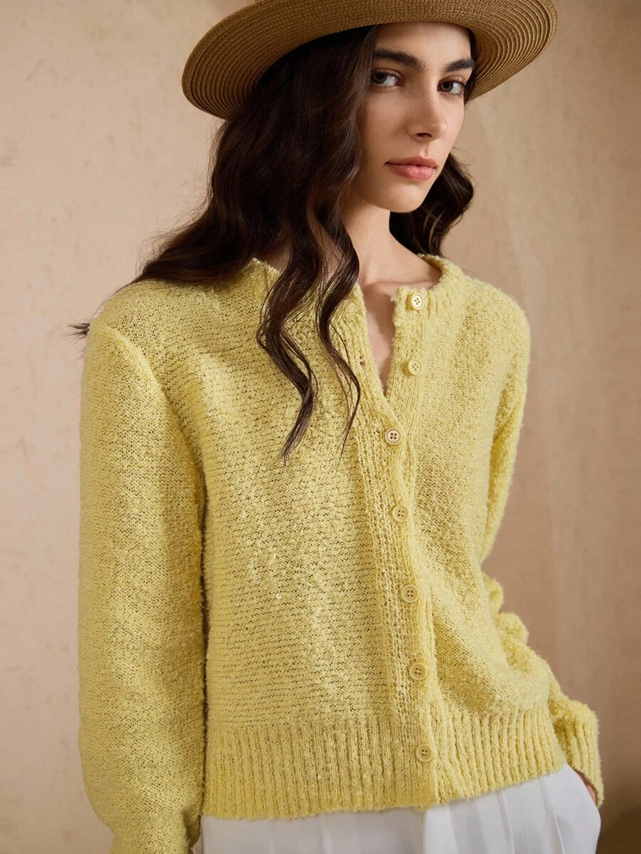 Briarwyn 秋冬老款女装纯色圆领落肩长袖休闲宽松薄款黄色开衫返校季保暖毛衣开衫