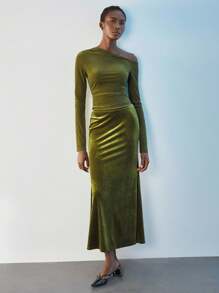 Maija 女士修身长裙，现代优雅简约时尚休闲百搭 - 綠色 - 查看 3