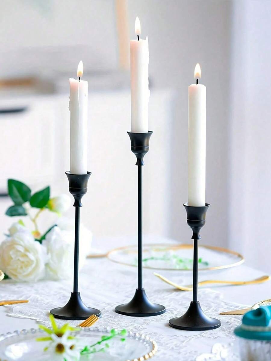 Zazumi 3 chân nến thon bằng đồng thau vàng/kim loại đen, chân nến trang trí trung tâm hiện đại cổ điển thích hợp cho lò sưởi, đám cưới, tiệc tùng, quà tặng tân gia, sinh nhật, tốt nghiệp, nhà ấm cúng, trang trí bàn Rama, quà tặng Ngày của Mẹ, sử dụng cho tiệc tùng, ăn uống gia đình, đồ dùng nhà hàng cao cấp, trang trí đám cưới - màu đen - Xem 1