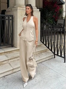Siren Gaze Nuevo conjunto de verano de camisa y falda de línea A para mujer - Albaricoque - Ver 4