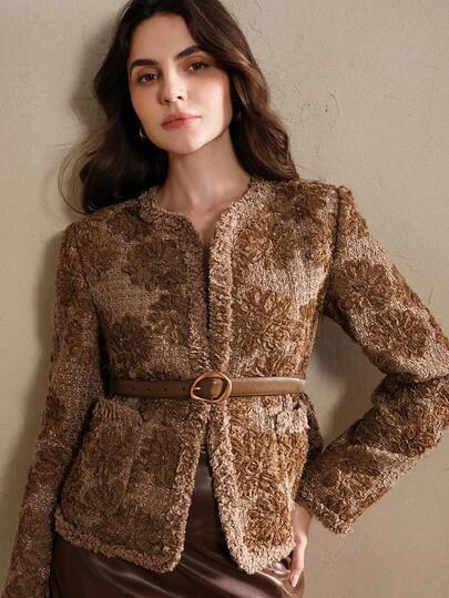 Anewsta 复古优雅3D花卉图案女式长袖开衫外套，冬季