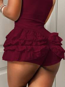 BamGleam Women's Retro Chic Solid Color Minimalist Sleeveless Jumpsuit, Everyday Wear - Burgundy - View 3