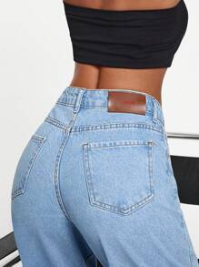 EURMUSE Gerade geschnittene Jeans im lässigen Stil mit hoher Taille - Mittele Waschung - Übersicht 3