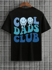 Camiseta casual de verano para hombre de manga corta y cuello redondo con impresión de letras y cara sonriente