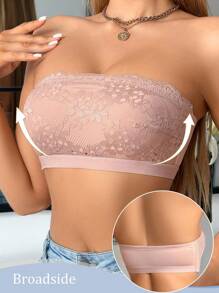 SHEIN 1pc Women Lace Wireless Bandeau Bra - Apricot - View 4