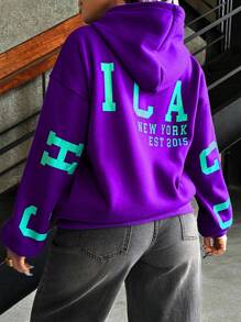INAWLY 女士休闲字母印花连帽运动衫，秋冬，长袖上衣