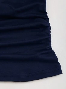 Sweetra 性感露背纯色金属装饰修身短款上衣，时尚别致 - 藏蓝色 - 查看 3