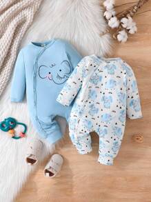 SHEIN Vintaside Kids Bộ áo liền quần họa tiết hoạt hình bé trai 2 chiếc - Nhiều màu - Xem 3