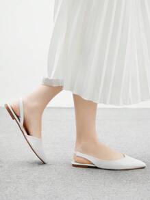 CUCCOO BIZCHIC Women's Fashion Pointed Toe Flat White Backless Slip-On Shoes, Minimalist Design, Versatile For Commuting And Daily Wear For Christmas - White - View 3
