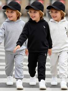 SHEIN Genkimix Kids 3pcs/Set Toddler Boys' Casual Dinosaur Embroidery Hoodie Sweatshirt & Loose Pants Outfit, High-Quality Soft Fabric, Versatile For School, Outing, Holiday, Party, Back To School Season Fall Winter