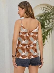 Shutterstock Glamance Women's Tropical Plant Print V-Neck Camisole, Spring/Summer - Coral Orange - View 2