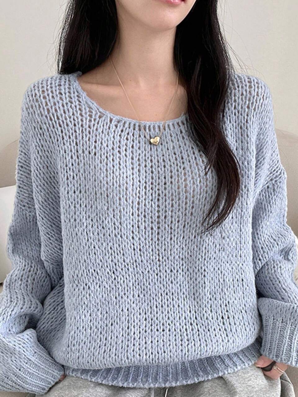 Vintage Thick Yarn Loose Fit Crew Neck Pullover Sweater, Versatile For Autumn/Winter