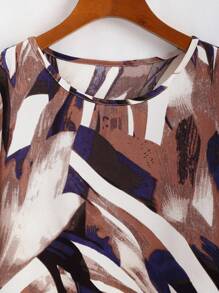 EMERY ROSE 2 件套女士简约印花圆领短袖上衣和纯色裤子套装 - 彩色 - 查看 3