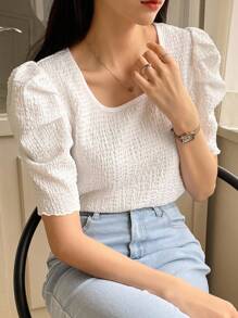 DAZY 圓領蓬蓬袖t恤 - 白色 - 查看 3