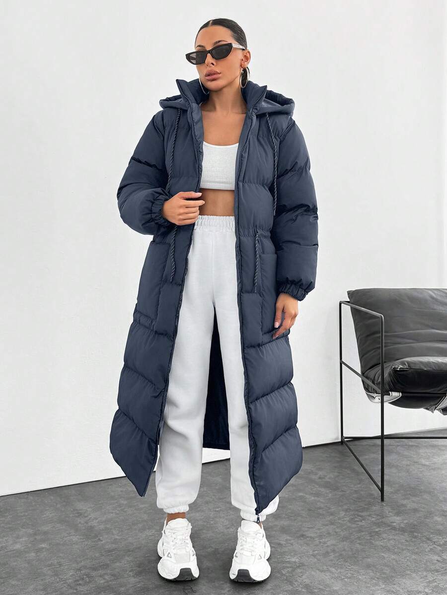 SHEIN Cottnline Waterproof, Keep Warm Feature, Double Colored Drawstring Detailed, Puffer Wintercoat - Cadet Blue - View 1