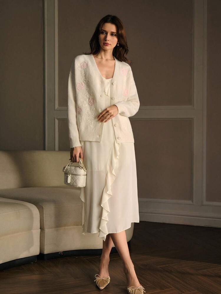 EMBROIDERY BUTTON UP CARDIGAN