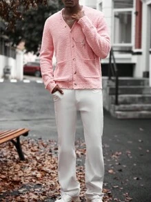 Manfinity Homme 男士休闲纯色链条装饰开衫，返校季必备 - 彩色 - 查看 5