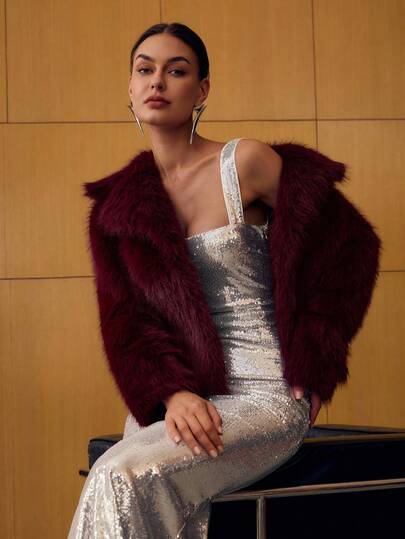 MOTF PREMIUM 翻领长袖仿皮草大衣