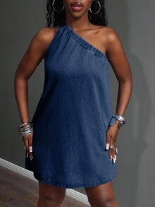 Slaydiva Váy denim thanh lịch giản dị dành cho nữ - Rửa tối - Xem 6