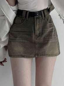 DAZY 复古美式牛仔高腰A字迷你裙，新款牛仔裙