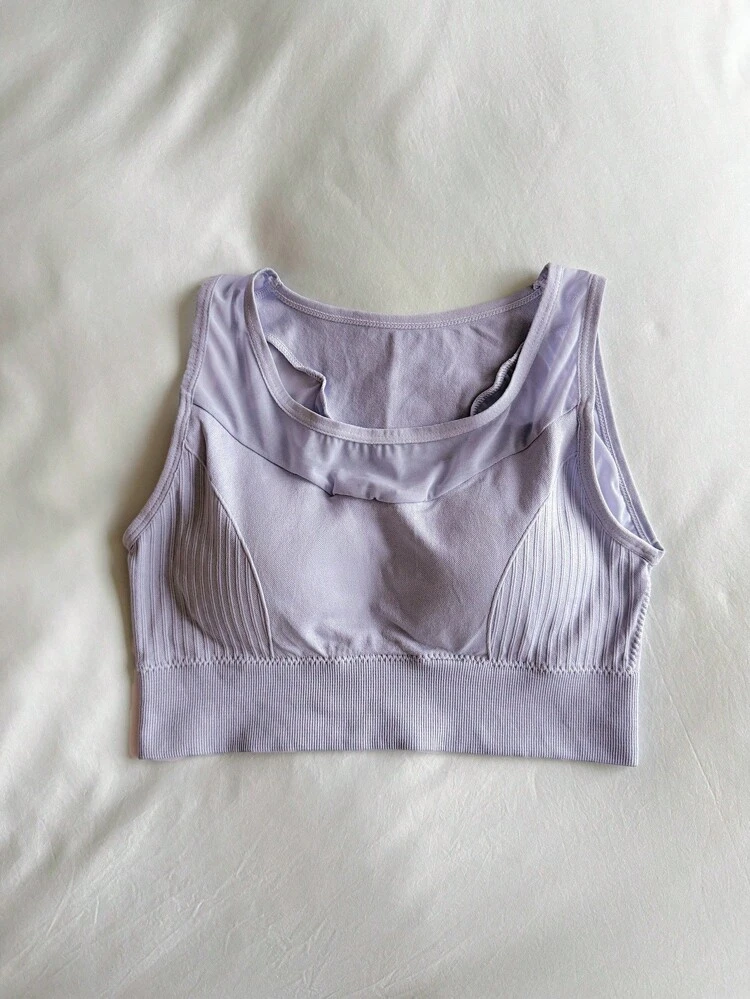 Mesh Patchwork Sleeveless Slightly Gathered Pullover Sports Bra For Women Lingerie For Women