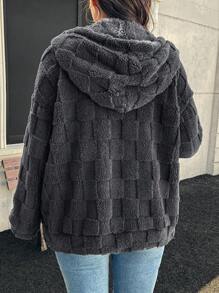 SHEIN LUNE Warm & Comfortable Casual Gray Fluffy Jacket, Plus Size, Suitable For Outings, Autumn Season Thanksgiving Outfit Women New Years Women Outfit Winter Dresses Winter Clothes Women Rave Outfits Fall