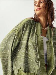 Bohemela 女式复古度假图案全印花夹克，带双口袋，女式秋冬装 - 彩色 - 查看 6