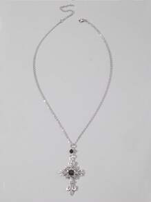 ROMWE Goth 1 件哥特式十字架吊坠项链，适合女性、派对和节日、万圣节的礼物 - 黑色 - 查看 3