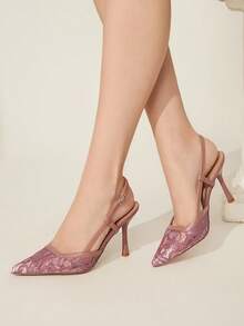 CUCCOO CHICEST Cuccoo 女士时尚优雅蕾丝高跟鞋 - 淺灰紫 - 查看 7