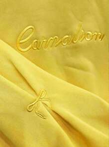 Resyla Maglione comodo da donna con girocollo, maniche lunghe e motivo ricamato a lettere - Giallo - Visualizzare 3