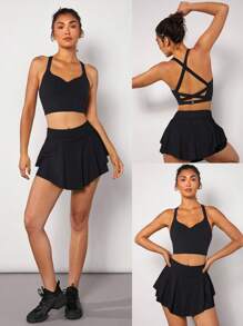 GLOWMODE FeatherFit™ Sweetheart Neck Crisscross Back Wide Strap Sports Bra - Black - View 7