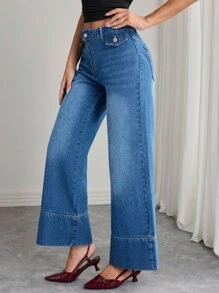 Elenzga Women's Casual Washed Wide Leg Jeans - Blue - View 5