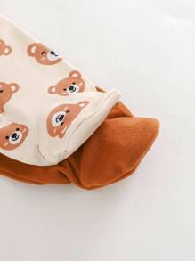 Cozy Pixies Conjunto de 2 peças de Macacão e Calça de Manga Longa com Gola Redonda em Tricô Macio com Estampa de Urso Cartoon para Bebê Recém-Nascido Menino/Menina